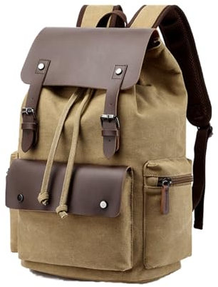 XINYASEE Mochila Vintage de Lona, Bolsa de Viaje Unisex para Senderismo, Portátil 14 Retro Universitaria, Escolar para Camping (Caqui)