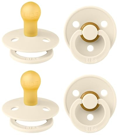 BIBS Colour Schnuller 4er-Pack, BPA-frei, Kirschform Nippel. Naturkautschuk/Latex, Hergestellt in Dänemark, Größe 1 (0-6 Monate), Ivory