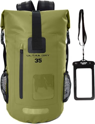 Premium 35L & 55L Waterproof Dry Bag Backpack, Sack with Phone Dry Bag, Perfect for Boating/Kayaking/Hiking/Canoeing/Fishing/Rafting/Swimming/Camping (Army Green, 35 Litre)
