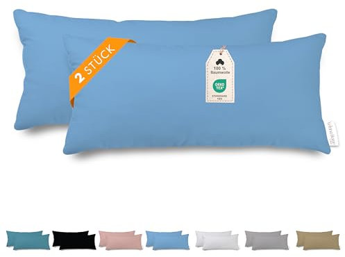 Veluna Home Kissenbezug 40x80cm - 100% Baumwolle(2er-Set) - Blau - Dicht gewebt mit 57 Fäden/cm² - Kopfkissenbezug - Oeko Tex Zertifiziert - Renforcé Kissenhülle für Kissen mit Reißverschluss