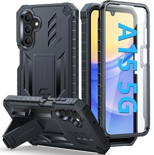 FNTCASE for Samsung Galaxy A15-5G Case: Dual Layer 360 Full Protection Heavy Duty Cell Phone | Military Grade Drop Protective Hard Cover with Kickstand Black 4G