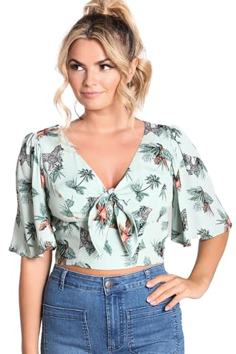 Hell Bunny Damen Oberteil Sofia Crop Zebra Palmen Hawaii Tiki Top Bluse