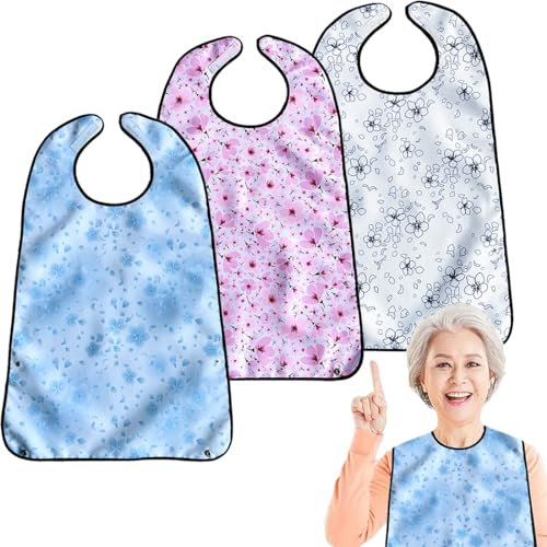 VOPHIA Lot de 3 bavoirs lavables et imperméables pour femme avec récupérateur de miettes en option (rafraîchissant)