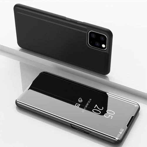 TUita Flip Stand Clear View Mirror Phone Case For iPhone 13 11 12 Mini Pro Max 8 7 6 6s Plus Case For iPhone X XR XS Max SE 2020 Cover,Black,For iPhone 13 Mini