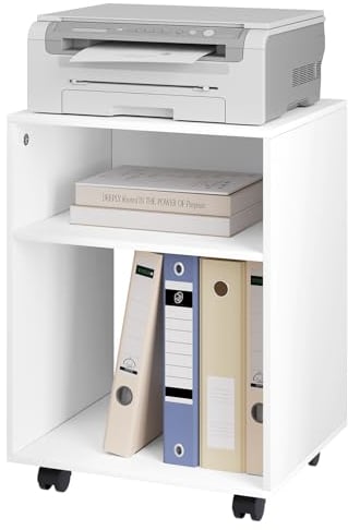 EUGAD Porta Stampante con Ruote, Mobile Stampante con 2 Scomparti Aperti, Tavolino Mobile, per Ufficio e Casa, in Legno, 40x35x55 cm