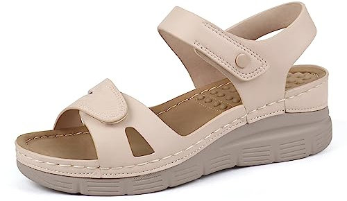 Ortho+rest Sandales Femme été de Marche avec Support de la Voûte Plantaire et Massage, Confortable Sandales Orthopédiques (39,Beige)
