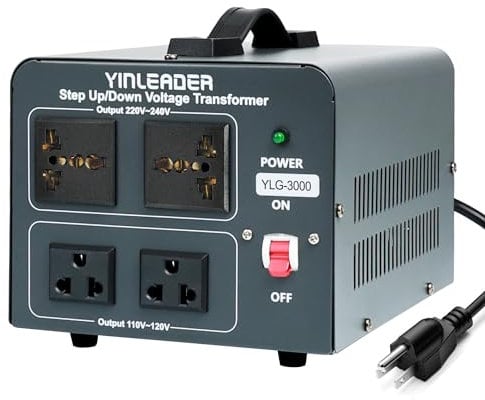 Yinleader Voltage Converter Transformer 3000w Step Up/Down Power Converter 110-120V to 220-240V/220-240V to 110-120V, with 2 US & 2 Universal Outlets, Circuit Breaker Protection (Grey)