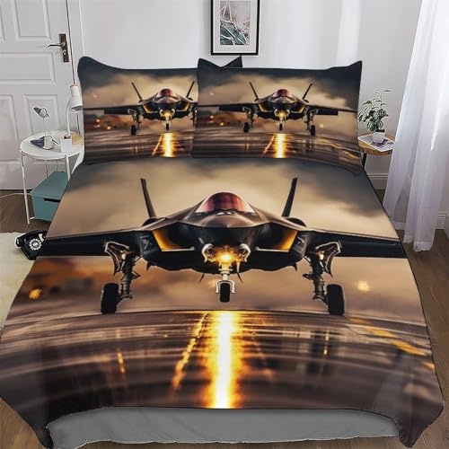 PAZZK Flugzeug Fighter Bettwäsche 2teilig - Bettbezüge Sets Mit Kissenbezug, Weich Bettbezug Aus Mikrofaser Für Jungen Mädchen Schlafzimmer Atmungsaktiv Bettdeckenbezug Single (135x200cm)
