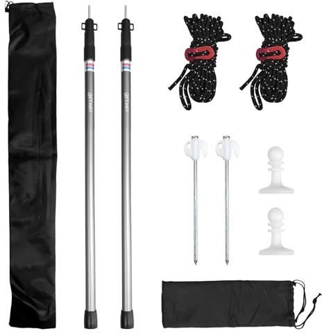 GEEWAY 2 Pcs 90 Inch Tarp Poles for Camping, Heavy Duty Telescoping Tent Pole, Aluminum Adjustable Tent Poles for Outdoor Activity, Wilderness Adventure and RV Travel (Grey)