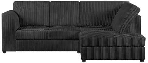 SOFASELECTIONUK LTD Sofa Selection’s Luxurious Jumbo Cord High Back 4-Seater Right Hand Facing Corner Sofa in Soft Cord Fabric: Transform Your Living Space and Style (Black, Right Hand Facing)