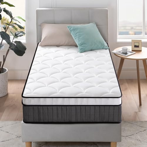 Zinus Single Mattress - Pocket Spring & Memory Foam Mattress - 90x190cm/3x6.2ft - Height 25cm/10in - Medium Firmness - Skin-friendly Hybrid Mattress - Body Support Orthopaedic Mattress -Designed in UK