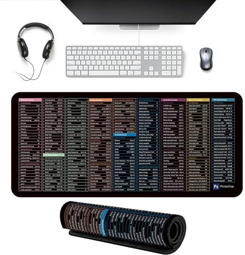 Excel Cheat Sheet Desk Pad, Excel Mouse Pad Shortcuts, Excel Shortcuts Mousepad, Super Large Anti-Slip Keyboard Pad with Shortcuts Pattern (300 * 800 * 3mm,Type A)