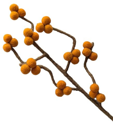 your castle Zweig mit orangenen Beeren aus Filz mit biegsamen Stiel, ca. 30 cm, handgemachte Dekoblumen für individuelle Kreationen, nachhaltiges Geschenk, fairer Handel, realistische Kunstblumen