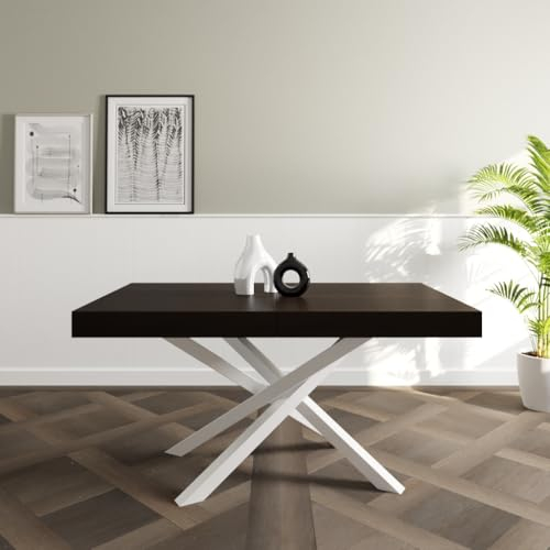 VE.CA – Ausziehtisch aus Polynesien – mit Verlängerungen – Gestell aus weißem Stahl – Holzplatte 150 x 90 cm – Höhe 80 cm – ideal für Esstisch – Made in Italy (Wengè)