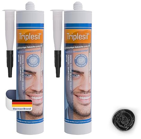 Mastic Silicone -Haute Température 2x 310 ml Étanchéité Sanitaire et Extérieure -Idéal pour Intérieur et Extérieur- joint salle de bain-Sanitary Silicone sealant for indoor &outdoor use,(noir)