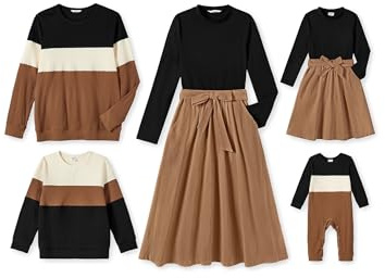 PATPAT Familien Outfit Set - Partnerlook Mutter Tochter Kleidung, Langarm T-Shirt & Mutter Kind Kleider Mama Tochter Kleidung für Herbst & Frühling/Herren, Khaki, Herren: M