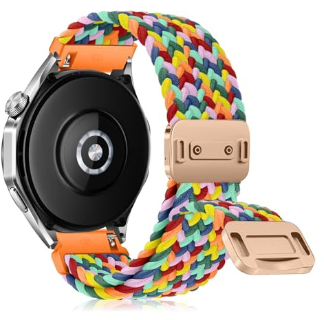 RanBluu 22 mm 20 mm Nylon Armband, Geflochten Ersatzarmband | Elastisches Uhrenarmband mit Magnetisch Verschluss (22 mm, Bunt 2)