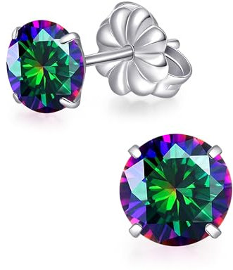 TitanHeart Titan Ohrstecker für Damen Herren, G23 Implantat Hypoallergen Nickelfrei Medizinische Ohrstecker 6mm Geburtsstein CZ Ohrringe für Empfindliche Ohren(Regenbogen)