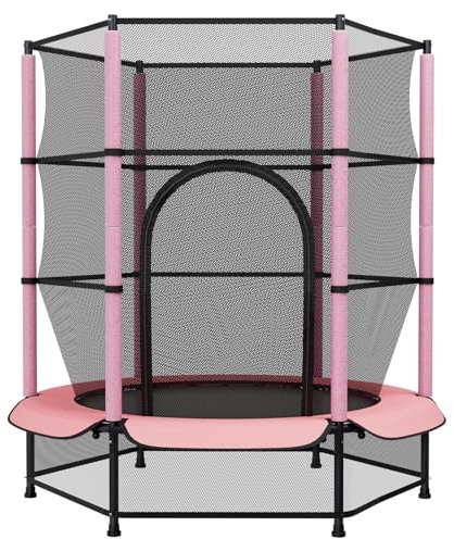Trampolino Elastico per Bambini Ø140 cm Con Rete Sicurezza - Interno e Giardino, per Giocare ed Esercizio, Fino a 50 kg, Regalo (Rosa)