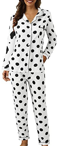 Generico Pigiami Donna Caldo Invernale Pigiama Aperto Davanti Manica Lunga Lungo Pigiami 2 Pezzi con Bottoni Cotone Set Pigiama Leggero Morbido Comodo Camicia da Notte Curvy Comodo Casual per La Casa