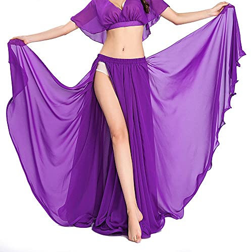 YDHTIZ Gonna per danza del ventre, costume da donna per danza del ventre, gonna in raso tribale per danza del ventre, costume da donna, Viola, Taglia unica