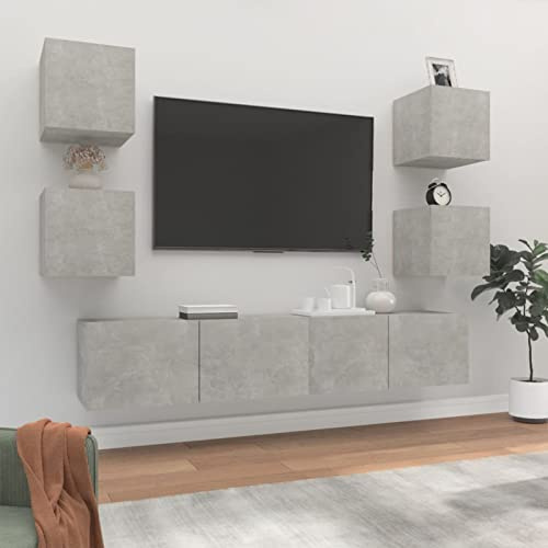 IKAYAA Set Mobile TV 6 Pz - Parete Attrezzata Soggiorno Sospesa - Mobili Porta TV Moderno - Grigio Cemento