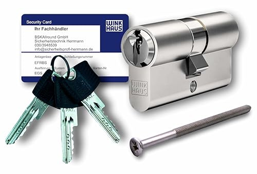 WINKHAUS RPE keyTec Schließzylinder 45/60 mit Not- und Gefahrenfunktion inkl. Sicherungskarte und 3 Schlüssel Doppelzylinder-Sicherheitszylinder-mit Sperrkugel und Rippenabfrage (Gleichschließung)