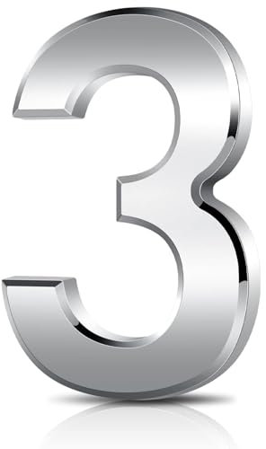 3 Inches Door Numbers Silver Self Adhesive 3D Mailbox Number Waterproof House Door Numbers Street Number Stickers for House Mailbox Apartment Hotel Courtyard Cafe (3)