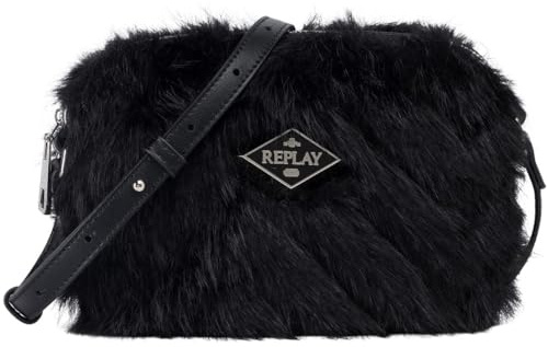 Replay Damen Umhängetasche mit Kunstfell, Black 0098 (Schwarz), Einheitsgröße