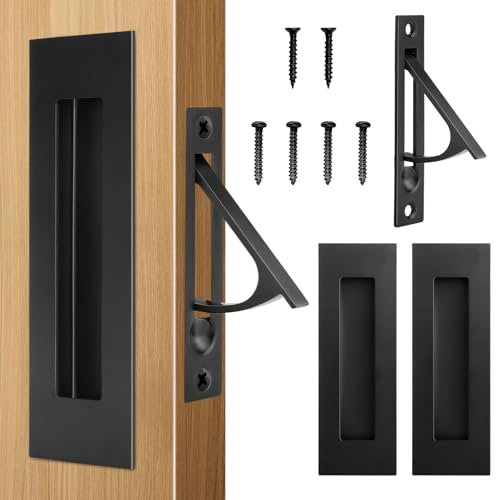 HBL' Pocket Door Hardware Set – 2 Recessed Flush Finger Pulls & 1 Edge Pull, Made of 304 Stainless Steel, Template Included, Silver.