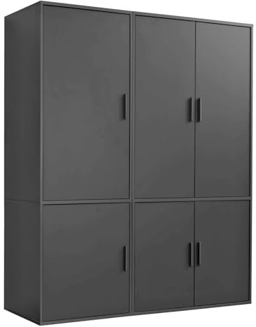 mokebo Kleiderschrank groß in Schwarz 6-türig & Fächer 'Der Grenzenlose' modularer & kombinierbarer Schlafzimmerschrank, Garderobenschrank, Flurschrank, Drehtürenschrank, Schrank in 150x187x58 (BxHxT)