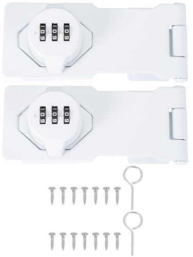 sourcing map Password Rotary Hasp Locks, Mechanical Cabinet Combination Latch Locks 4.5 Security Keyless Rotary Hasp Latch Lock for Shed Door Sliding Closet Bathroom Outdoor White Pack of 2