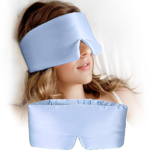 Schlafmaske aus 100 % Maulbeerseide, Augenmaske für Damen und Herren, mit verstellbarem Kopfband, volle Größe, große Schlafmaske, Augenbinde für totale Verdunkelung, die ganze Nacht, Reisen,