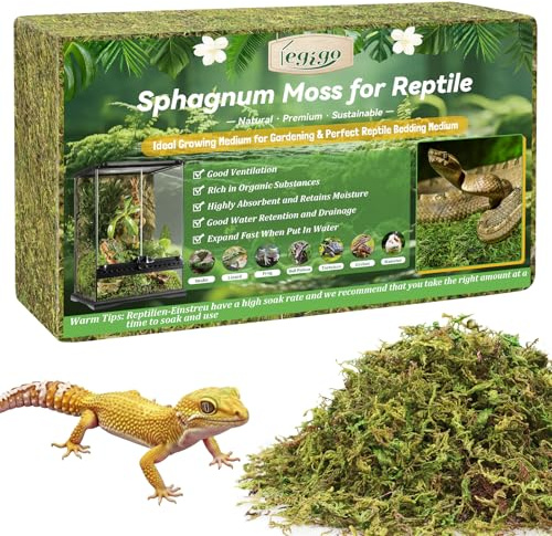 Legigo 600g Natural Sphagnum Moss for Reptile, Terrarium Substrate Bedding | 24 L High Expansion, Moisture Retention, Helps Shedding, Long Fibers Dried Moss for Leopard Gecko, Snake, Frog, Turtle