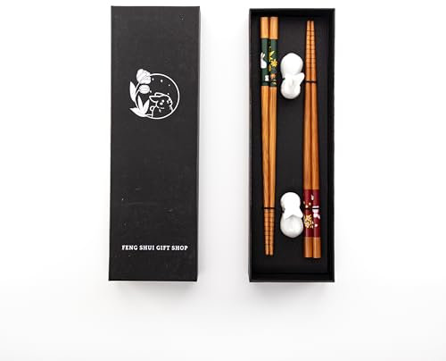 2 Pairs Reusable Flower Design Chopstick Set – Dishwasher Safe Fiberglass Chopsticks with Ceramic Flower Design Rest | Durable Chopsticks for Sushi, Noodles & Rice | Elegant Gift for Food Lovers