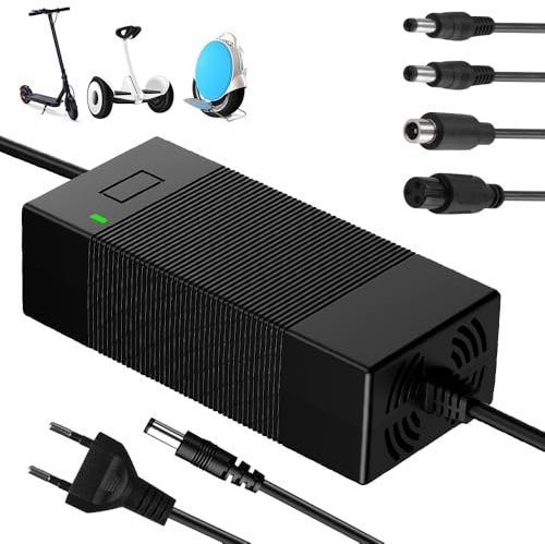 Caricatore Monopattino Elettrico 42V 3A, Carica Batteria Monopattino Elettrico con 4 Connettori Caricatore per Hoverboard con Indicatore di Carica a LED Universale Adattatore di Alimentazione