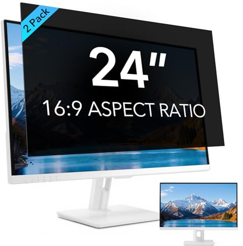QOYZINE 2 Pack 24 inch Computer Privacy Screen Filter for 16:9 Aspect Ratio Widescreen Monitor,24in Curved Computer Monitor Privacy Shield Anti Glare Blue Light Eye Protection, Anti-Scratch Removable