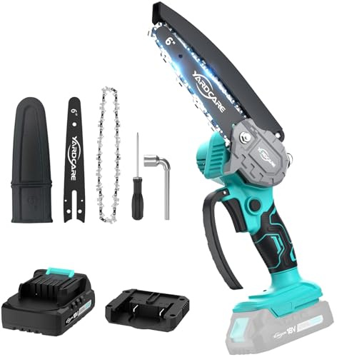 YARDCARE Mini Tronçonneuse à Batterie, 6 Pouces Tronçonneuse Électrique sans Fil, Système D'huile Automatique, Tension de Chaîne Sans Outil Mini Scie à Chaîne Électrique Pour Jardin, Loppers Coupe
