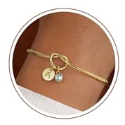 Turandoss Geburtsstein Armband Damen Gold – 14K Gold Vergoldet Knoten Armband mit Buchstaben A–Z Personalisierter Schmuck Armreif Ideales Geschenke für Frauen Mädchen Mutter Freundin
