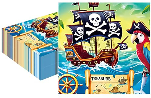 Ovanda Piraten Servietten, Piraten Kindergeburtstag, 20 Stück Piraten Servietten Kindergeburtstag, Piraten Deko Kindergeburtstag, Piraten Geburtstag Deko für Jungen Madchen Piratenschiff Papagei