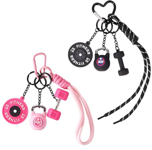 Sinbana Fitnessstudio Schlüsselanhänger, Schwarze Hantel Kugelhantel Geschenk Motivierendes Zubehör für Sportliebhaber Trainer