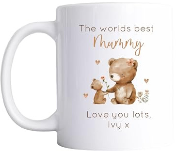 allaboutthebump Personalised World’s Best Mummy Mug – Teddy Bear Design, Custom Name Mug for Mum, Cute Mother’s Day Gift from Child, Ceramic Mug