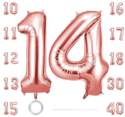 GoldRock XXL Folienballon 14 Geburtstag Mädchen Junge Deko,40 Zoll Luftballon 14. Geburtstag Mädchen Junge,Geburtstagsdeko 14 Jahre,Zahlen Ballon 14 Roségold,Zahlen Luftballon 14 für Jubiläum,Hochzeit