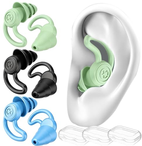 Bouchon d'Oreille pour Dormir Anti Bruit Boule Quies Silicone Réutilisables | Bouchons d'Oreilles Piscine Natation, Protection Auditive Confortable pour Sommeil, Avion, Moto, Concerts, 3 Paires
