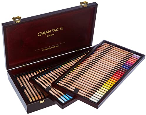 geschenkkoffer aus holz mit 84 pastel pencils caran d ache 788 484 multicolor
