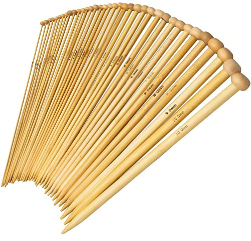 BetyBedy 36PCS Bamboo Knitting Needles Set, Single Pointed Carbonized Knitting Needles, 18 Sizes from 2.0mm-10.0mm, 9 Inches Length for Handmade Creative DIY