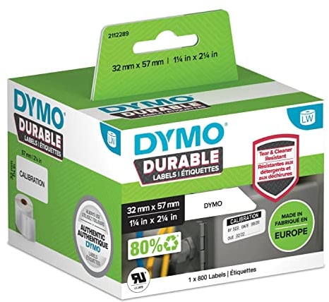 DYMO Original LabelWriter Hochleistungs-Etiketten | 57 mm x 32 mm | weißes Kunststoff-Etikett | Rolle mit 800 Etiketten | für LabelWriter-Beschriftungsgerät
