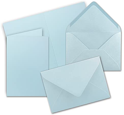 Faltkarten Set mit Brief-Umschlägen DIN A6 / C6 in Hellblau/Babyblau - 25 Sets - 14,8 x 10,5 cm - Serie FarbenFroh