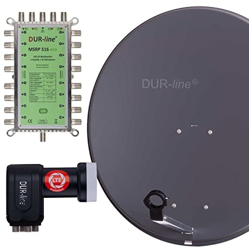 DUR-line MDA 80 Anthrazit - Digitale 16 Teilnehmer Satellitenschüssel Komplett-Anlage mit premium Multischalter und LNB [Camping, Astra 19,2°, DVB-S/S2, Full HD, 4K, 3D]
