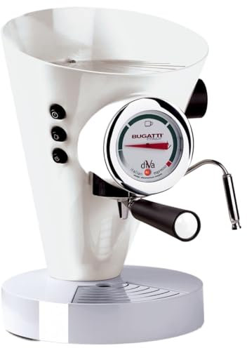 BUGATTI, Diva, Espresso Coffee and Cappuccino Machine, for Ground Coffee and Pods, Non-Stop Steam Function, 15 bar, 950 W, Capacity 0.8 Liter, Elegant Design (White)